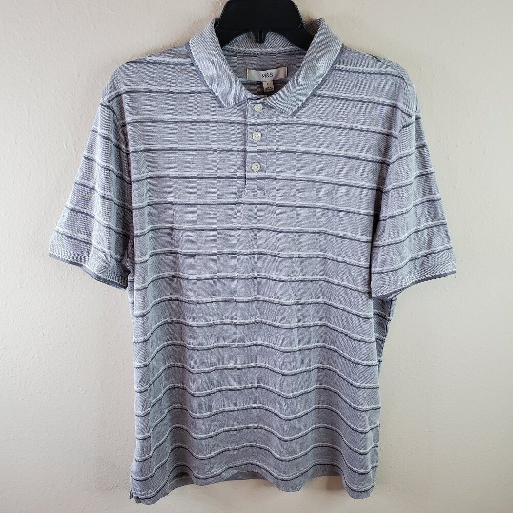M&S COLLECTION Mens Grey Modal Rich Striped Polo Shirt